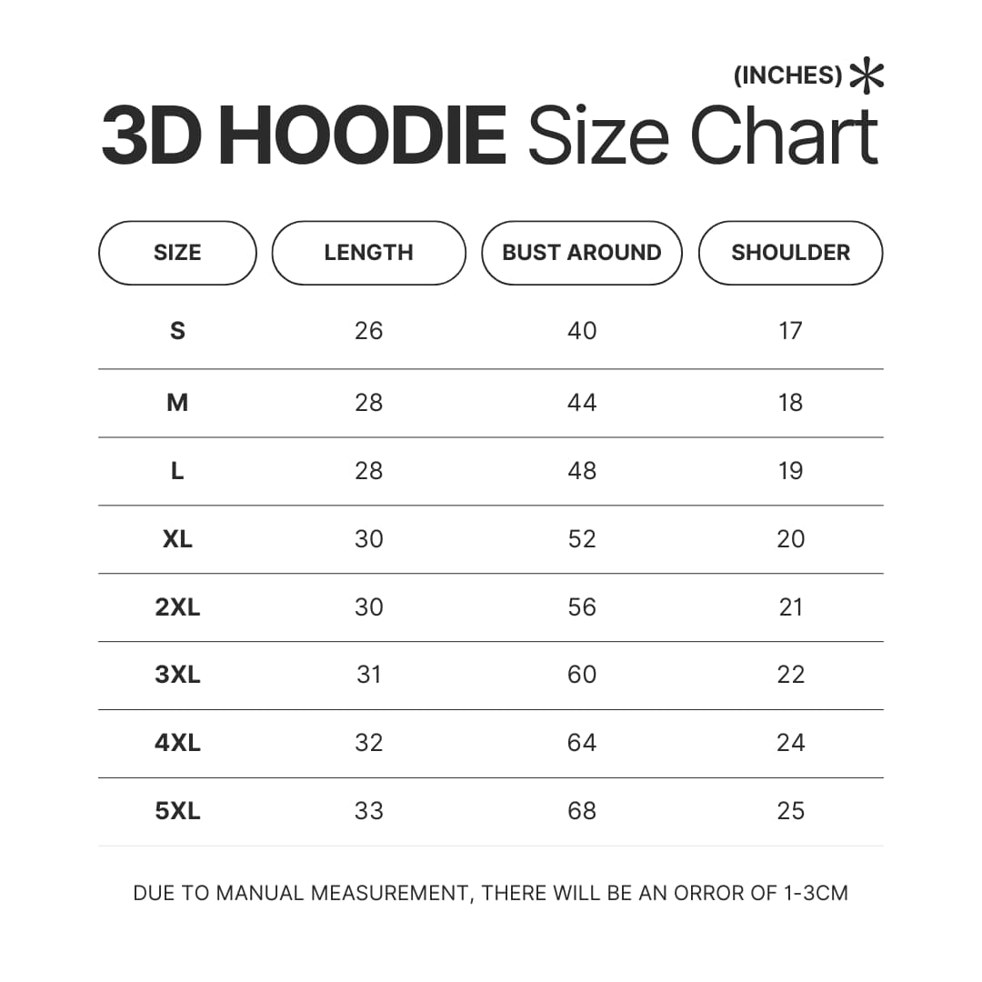 3D Hoodie Size Chart - Dorohedoro Store