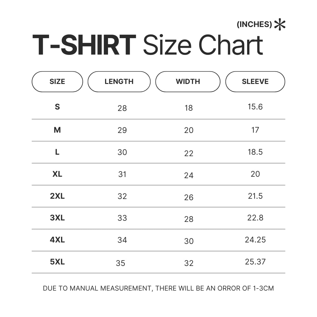 3D T shirt Size Chart - Dorohedoro Store