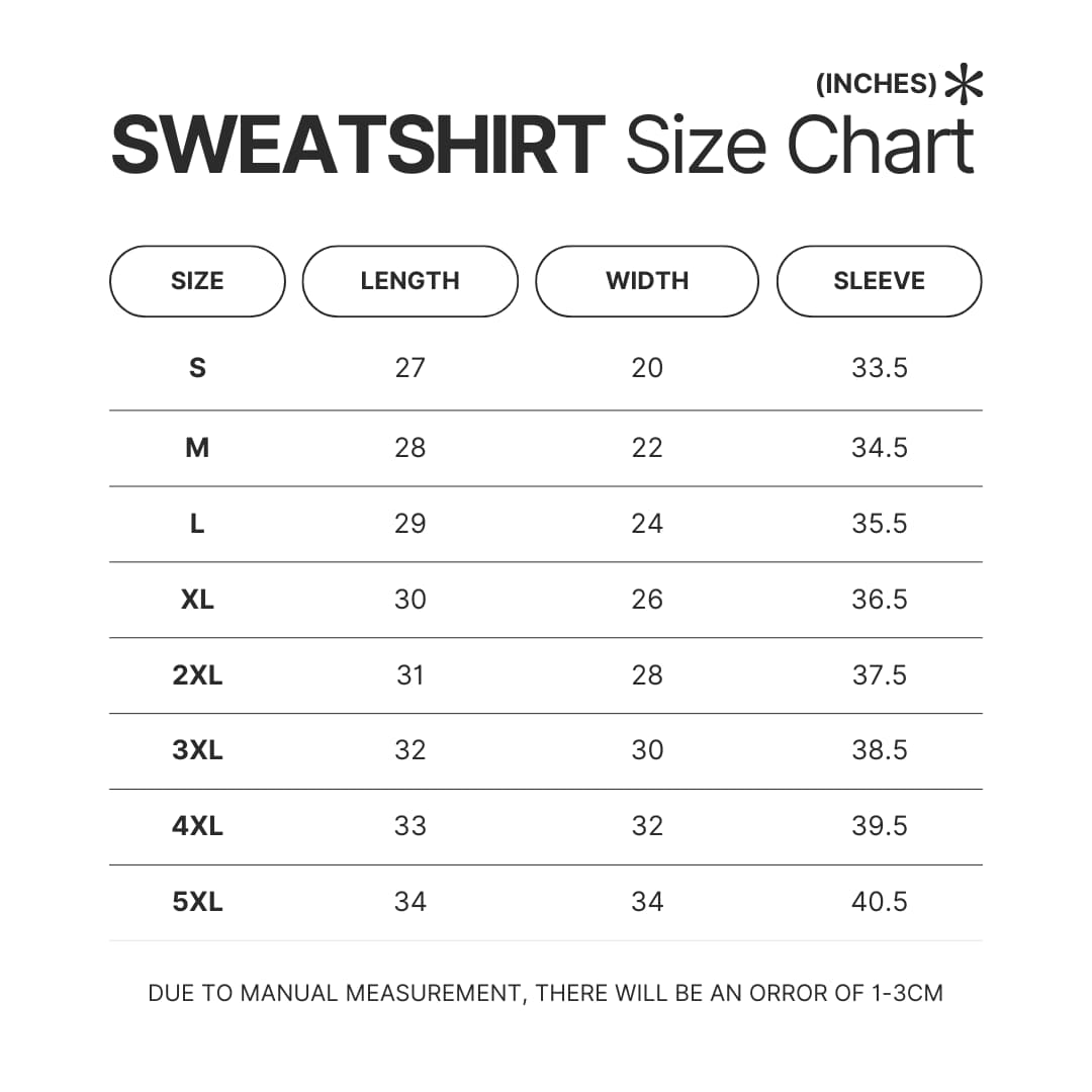 Sweatshirt Size Chart - Dorohedoro Store